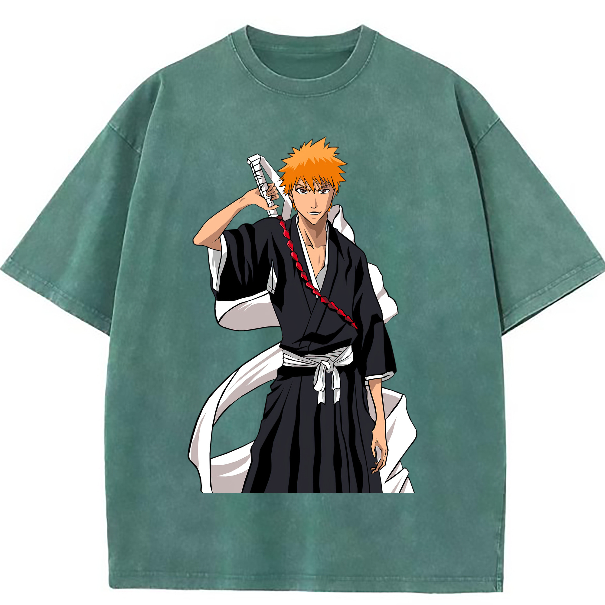 （画像用） ブリーチ 黒崎一護（くろさき いちご）BLEACH Kurosaki Ichigo 綿100% ヴィンテージ風 半袖Tシャツ（フロントプリント）